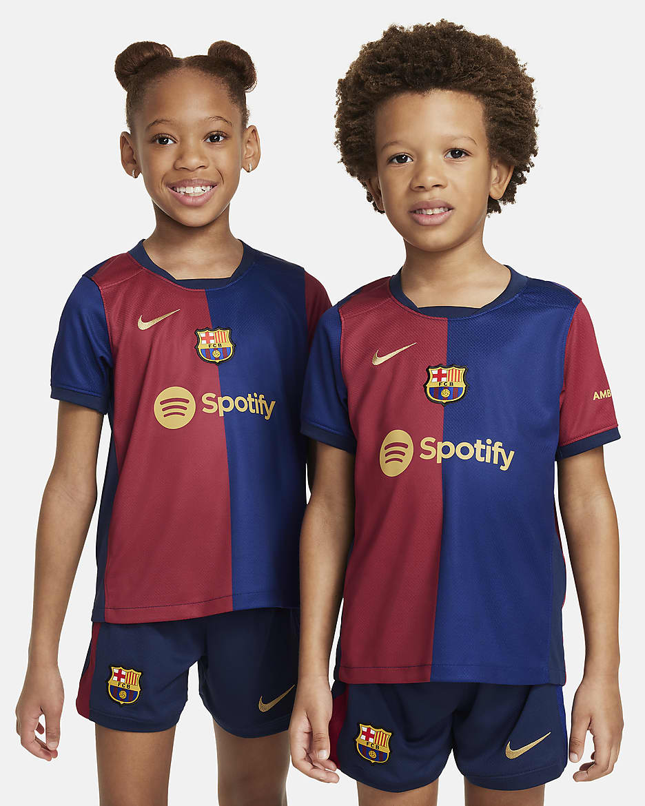 F.C. Barcelona 2024 25 Stadium Home Younger Kids Nike Football Replica 3 Piece Kit